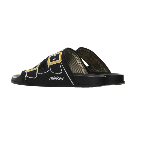 Marni printed buckle slides knit - black
